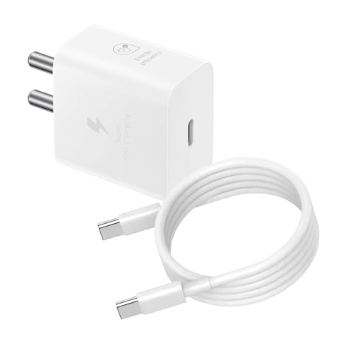 Image of Original 25W Charger and Type C to C Compatible with Samsung M51| M42| M52 5G| M33 | F23 5G| M53 5G|White with 6 Months Warranty
