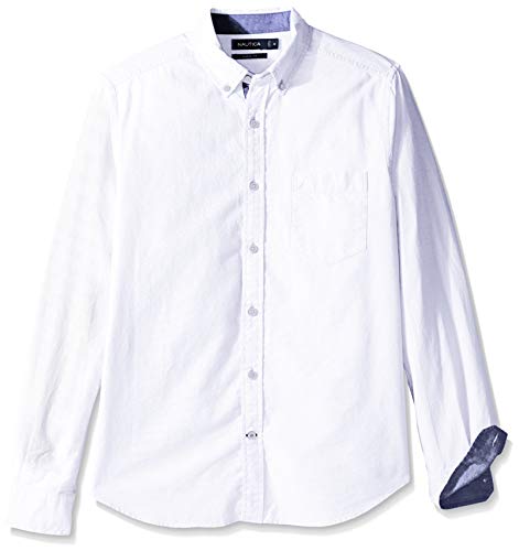 Nautica Men's Long Sleeve Solid Oxford Shirt, Bright White, X-Large