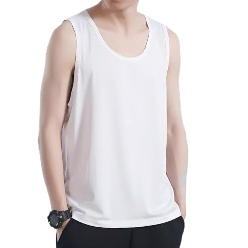 Image of Sharezevermuze Men's Ice Silk Sleeveless Tank Top, Cooling Quick-Dry Breathable Vest, Loose Fit, Sizes S-5XL, White, XXXXL