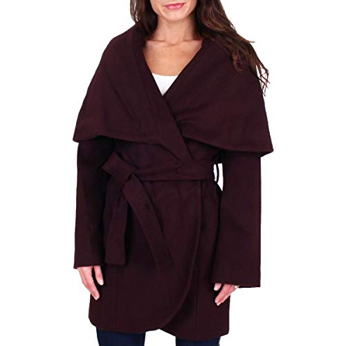 Image of TAHARI Womens Double-faced Luxury Soft Wool Blend Peacoat Removable Belt Wool Coat Oversized Collar