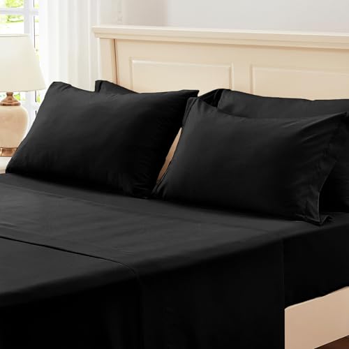 Image of Zzlpp Black Queen Comforter Set 7 pieces, Seersucker Bed in a Bag with Comforter and Sheets, All Season Bedding Sets with 1 Comforter, 2 Pillow Shams, 2 Pillowcases, 1 Flat Sheet, 1 Fitted Sheet