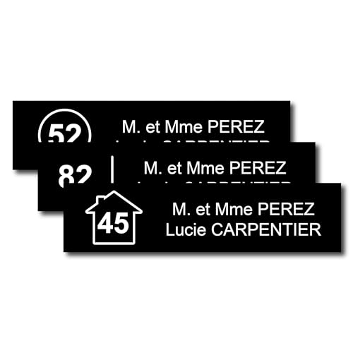 Plaque Boîte aux Lettres Personnalisable avec Logo Maison + Numéro - 10x2,5 cm - Nom sur Etiquette Gravée pour Maison Bureau - PVC Résistant Adhésif - Noir/Blanc