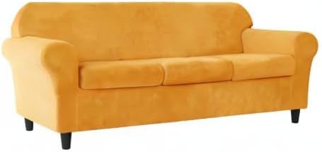 Miniatura 8 de CONRUSER Funda elástica para sofá, funda de terciopelo suave para sofá de 3 cojines, protector grueso de muebles para mascotas y niños (dorado, L)