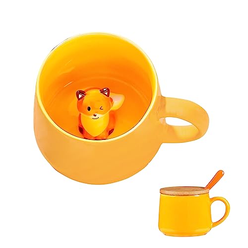 Lindo zorro taza de café taza de té con tapa cuchara, Kawaii Stuff divertido fresco taza de San Valentín Día de la Madre de Halloween Xmas cumpleaños regalos para las mujeres su esposa chica amiga