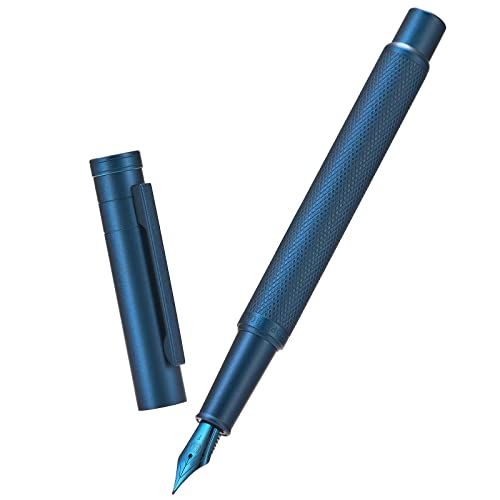 Image of Dark Blue Forest Fountain Pen Fine Nib Classic Design with Converter and Metal Pen Case Set by Asvine