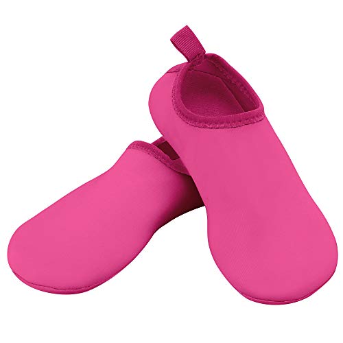 i Play. Kids Water Socks for Girls Quick Dry with Non Slip Sole Easy On Water Shoes-Pink-Size 9
