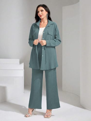 Tadkee Women's Solid Color Casual Long Sleeve Top And Pant Co-Ord Set With Pockets | Co Ord Set For Women | Kurta Set For Women (Fn-Sugar-Full-Pocket-127-Green-Xxl)