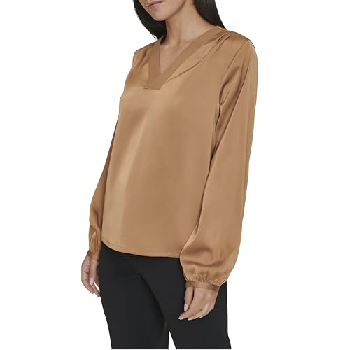 Image of Calvin Klein Womens V Neck Long Sleeve Blouse