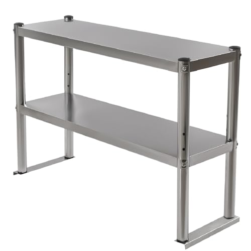 Ongniong Double Overshelf Stainless Steel 2 Tier Overshelf 12x36x24in Double Deck Storage Shelf with Adjustable Height Commercial Double Tier Shelf for Prep & Work Table in Kitchen Restaurant