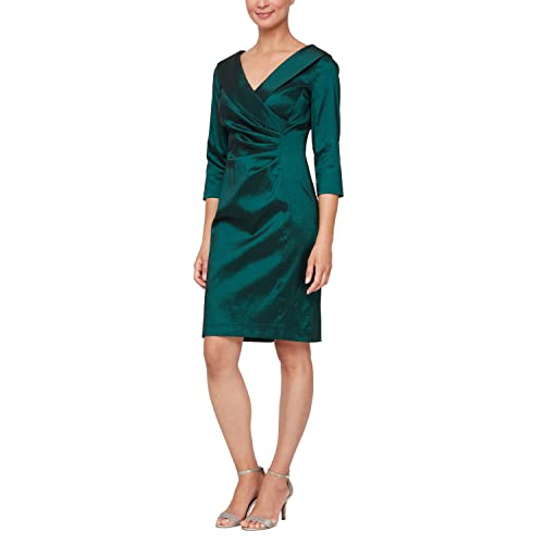 Image of Alex Evenings Women's Short Taffeta Portrait Collar Dress (Missy Petite Plus)