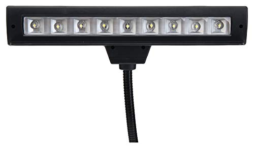Showlite LED-Notenpultleuchte mit 9-LEDs in Reihe (Batterie-, Netz- oder USB-Betrieb, Klemmlampe, Standleuchte, Schwanenhals Lampe, Leuchtdioden) schwarz