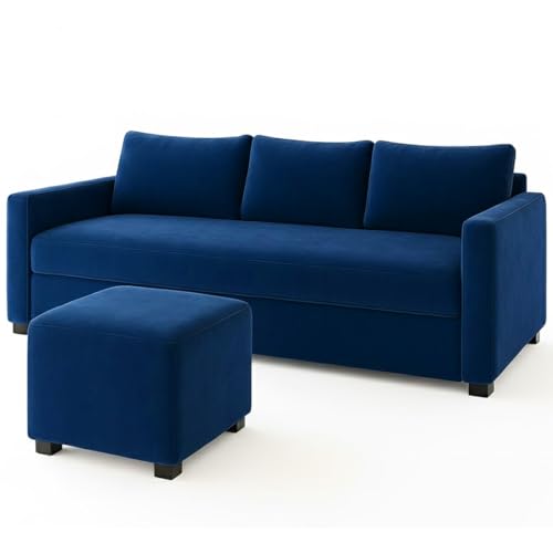 Image of Furny Mavona 3 Seater Fabric Sofa Set (Blue) | Soft Velvet Fabric | Modern Design | Comfortable Seating | Living Room Furniture