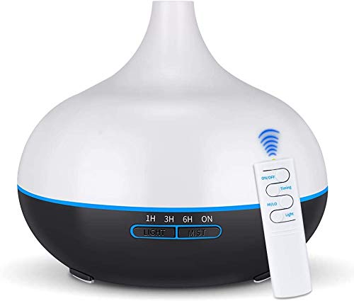 550ml USB Control Remoto Difusor de Aceites Esenciales Humidificador de Niebla fría con 7 luces LED Que Cambian de Color y Apagado Automático Sin Agua para La Oficina en El Hogar Baby Spa Blanco Negro