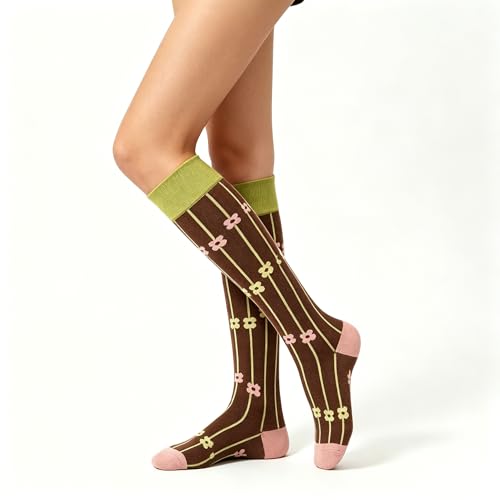 Image of Benefeet Womens Knee High Striped Checkered High Knee Socks Cotton Long Sports Tube Socks