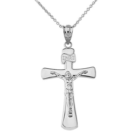 Claddagh Gold 925 Sterling Silver Catholic Jesus Christ on INRI Cross Crucifix Pendant Necklace Sizes (S-L)