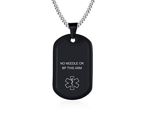 VNOX NO Needles OR BP?This ARM Medical Alert ID Necklace Emergency Medical Alert Dog Tag Pendent Necklace for Men Women
