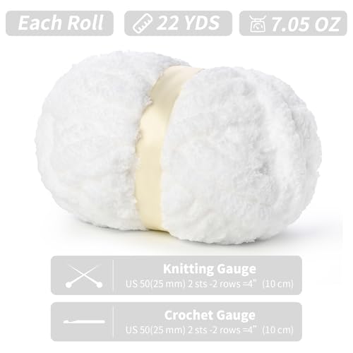 Image of 10 Pack of Jumbo Chunky Yarn for Hand Knitting,10# Super Bulky-Fluffy Chenille Yarn, 220 yds /70.5 oz Soft Thick Yarn for Crocheting Chunky Knit Throw Blankets.(Snow White)