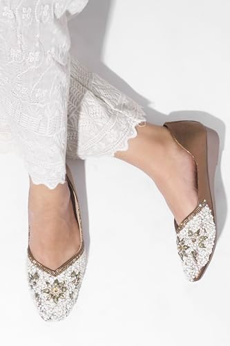 Image of SilverArrow Alluring Emboidery with Stone Jutti Comfortable Flat Fancy Bellies for Womens and Girls