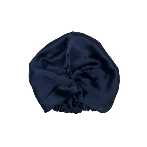 Jasmine Silk Pure Mulberry Silk Turban Head/Hair Wrap Hat Sleep Cap Bonnet (Navy)