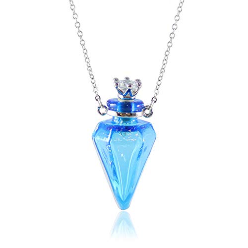 1PC Colorful Cone Bottle Aroma Essential Oil Diffuser Pendant Necklace for Womens Perfume Vial Pendant Necklace Jewelry Unique Gift (Light Blue Cone)