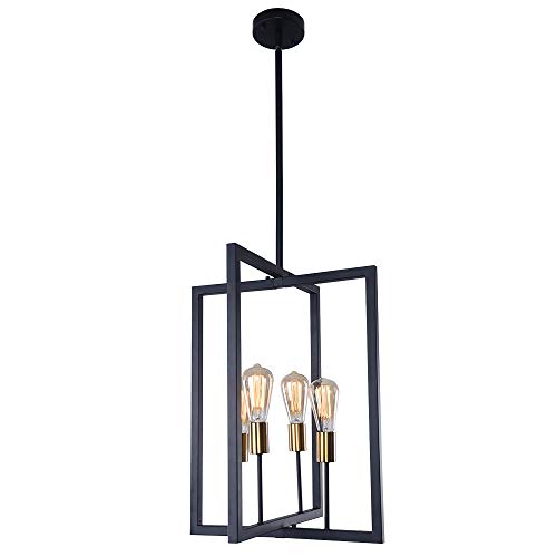 Get Discount Offer Lingkai Modern Kitchen Island Light Pendant Chandelier 4-Light Hanging Light Fixture Ceiling Light Matte Black with Antique Brass Finish