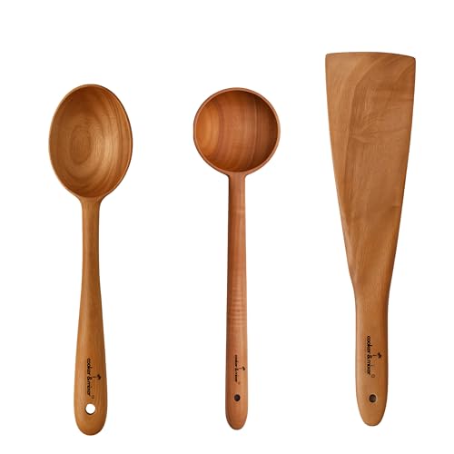 Image of Cooker&Mixer Neem Wooden Flip /Spatula /Ladle for Cooking Dosa /Roti /Chapati | Kitchen Tools | No Harmful Polish | Handmade | Cookware (Everyday Cooking Trio)