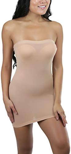 Image of ToBeInStyle Women's Sexy Novelty Sheer Strapless Slip Dress