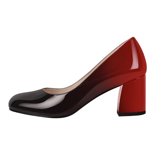 Zapatos de tacón de bloque para mujer, punta redonda, bajos y gruesos, sin cordones, cómodos y cerrados, clásicos, negro, rojo, 43 EU