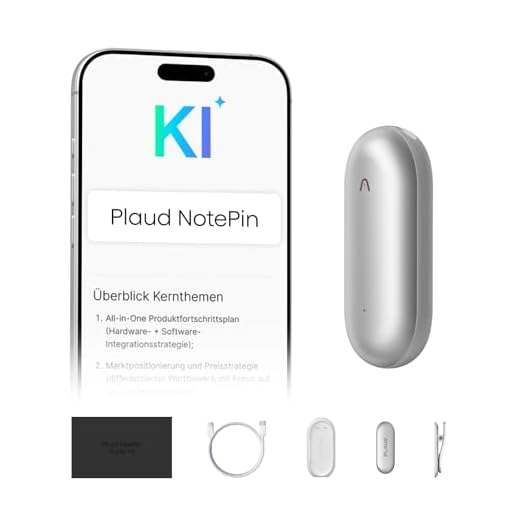 KI-Sprachrekorder, Plaud NotePin Sprachrekorder, App-Steuerung, KI-Notizgerät, KI-Transkription & Zusammenfassung, 112 Sprachen, 64GB Speicher, Audiorekorder für Vorlesungen, Meetings, Mondsilber
