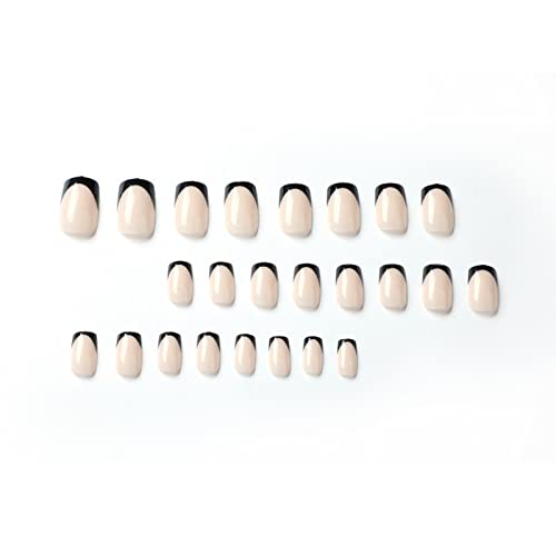 Misud French Tip Press On Nails Short Fake Nails Square Full Cover False Nails Black Glue On Nails With Designs For Women And Girls 24Pcs #TOP2