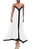 PRETTYGARDEN Women's 2025 Summer Maxi Dress Sleeveless V Neck Spaghetti Strap Flowy Elegant Holiday Party Dresses (White,X-Large)