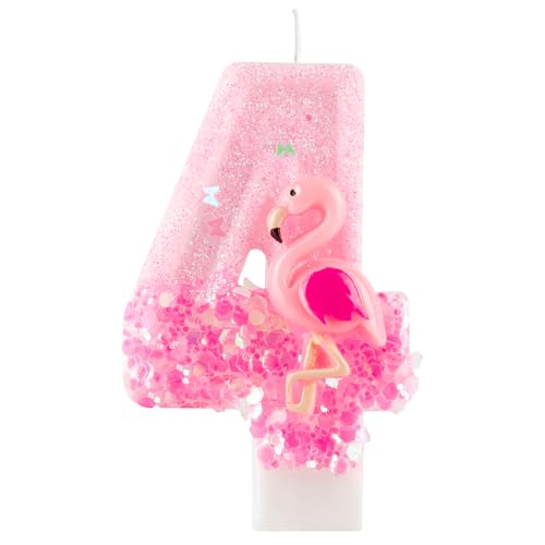 Flamingo 4th Birthday Candle &ndash; Pink Hawaiian Glitter Topper