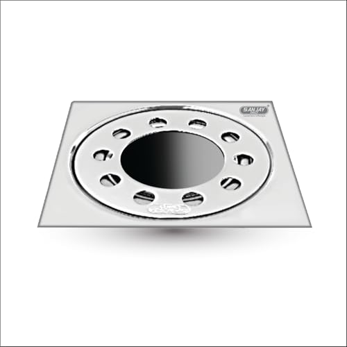Image of SS Floor Drain with Pipe Hole 304 Grade Bathroom Gratings Water Drain Strainer Kitchen Sink Bathtub Laundry & Toilet Cover Drain Jali (Square Gypsy Silver 4x4 INCH)