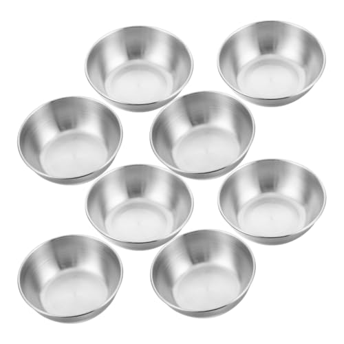 Toyvian 8個 ステンレス製ミニ調味料皿 丸型ソースボウル 別食材用ディッシュ 家 飲食店向け滑らかで清掃簡単な耐久性調理器具