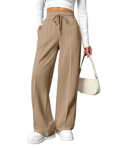 PINSPARK Sweatpants Women Straight Leg Long Pant Stretch Waist Loose