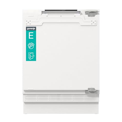 Gorenje RBIU609EA1 Einbau-Tischkühlschrank m. Gefrierfach/88er Nische/Festtürscharnier/EEK: E/121 Liter/Festtürtechnik/SuperCool/Temperaturanzeige/Türanschlag wechselbar/HxBxT:81,8x59,5x54,5cm/Weiß