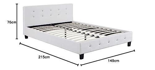 CARO-Möbel Polsterbett Kingston Bettgestell 140 x 200 cm Doppelbett Designbett mit Strasssteinen inklusive Lattenrost Lederimitat in weiß