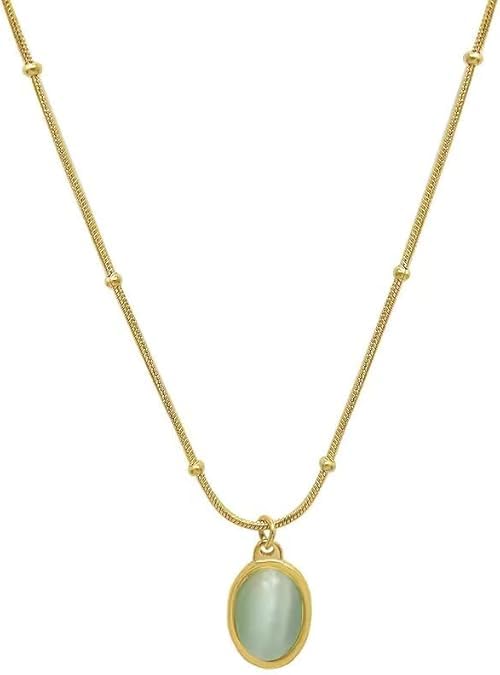 Life Accessoriz18K Gold-Plated Stainless Steel Mint Green Opal Necklace for Women, 40+5 cm Adjustable Chain, Lightweight 5g, Non-Tarnish Jewelry, Ideal for Gifting.