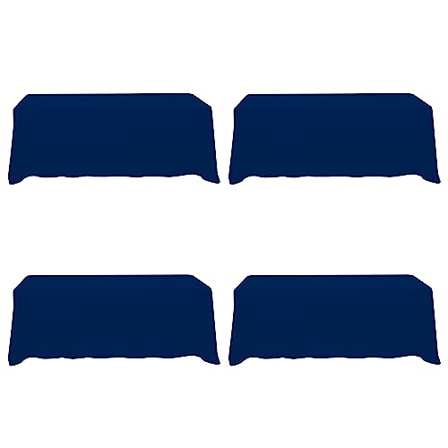Image of BRILLMAX 4 Pack Navy Blue Tablecloths 90x156 Inch for 8ft Rectangle Tables | 150 GSM Polyester Fabric, Floor Length Drop, Water, Stain & Wrinkle Resistant Cloth Cover for Wedding Reception Banquet Party
