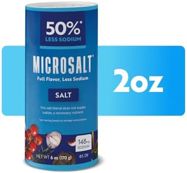 Microsalt 50% Less Sodium Salt, Regular Salt Substitute, Seasoning Salt for Cooking, Seasoning and Baking, Full Flavor, Less Sodium, 2 oz, Pack of 2