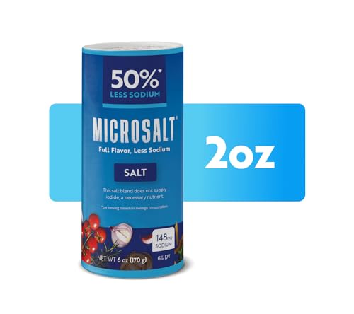 Microsalt 50% Less Sodium Salt, Regular Salt Substitute, Seasoning Salt for Cooking, Seasoning and Baking, Full Flavor, Less Sodium, 2 oz, Pack of 2