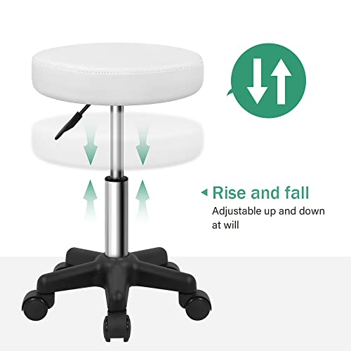 Image of FURWOO Round Rolling Stool Height Adjustable Stool with Wheels for Spa Salon Massage White