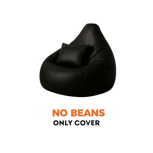 Image of Bean Bag Cover for Adults & Kids with Side Pocket - Soft Cover, Versatile for Living Room, Bedroom, Gaming & Relaxation | Cover Only (Free Pillow, No Beans) (Black, XXXL)