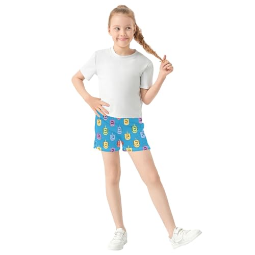 Girls Athletic Lounge Shorts Colorful Dreidels Blue Print Casual Summer Kids Pajama Gym Shorts Girls Teens, X-Small2