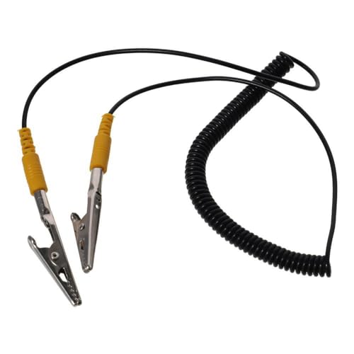 Image of Anti-Static ESD Grounding Cable Coiled Cord, with Double Alligator Clip Claw PU Grounding Wire
