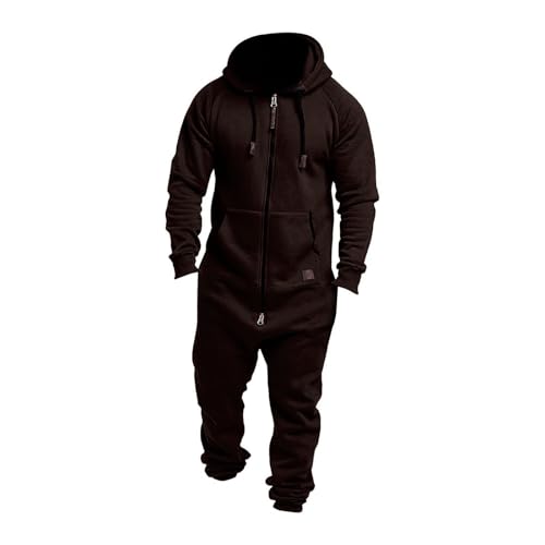 Men's Fleece Jumpsuit One Piece Hooded Sweatshirt Onesie Fleece Zip Up Lounge Jogger Sweatsuit Overall Romper