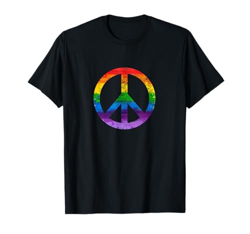 Simbolo Paz Hippie Bandera Lgbt Arcoiris Lesbian Gay Pride Camiseta
