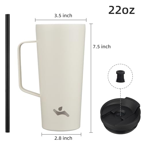 Image of Konokyo 22 oz Insulated Tumbler with Handle & Straw, Stainless Steel Mug