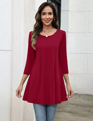 Image of Zeagoo Women Tops 3 /4 Sleeve Dressy Casual Plus Size Tunics Loose Blouses