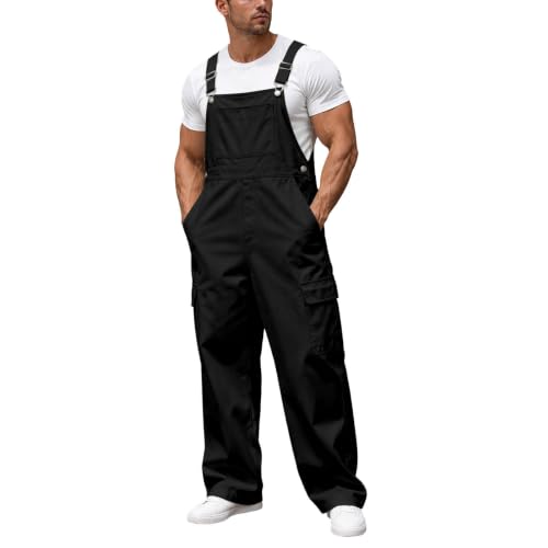 JiXiang Bib Overalls Men Fashion Loose Fit Workwear Stretchy Adjustable Straps Baggy Jumpsuit Lightweight Straight Leg Romper - image 2